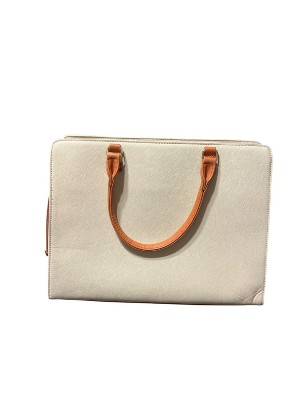 Cream Laptop Bag with Tan Handles/Muliple pockets/ padded laptop pocket.